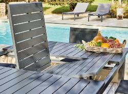 Table GENES Carrée 140x140/200x75 cm Graphite. Plateau alu époxy à Lattes. Ouverture synchronisée, A