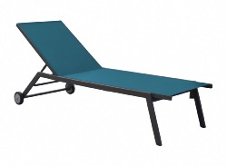 Lit de soleil chassis Alu epoxy et toile polyester FLORENCE Graphite/ Bleu - empilable - PROLOISIRS