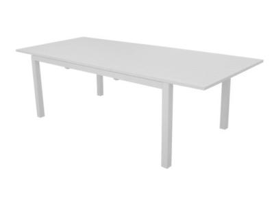 Table GENES 160/240x100 cm, Blanc, Châssis aluminium époxy, Lattes Alu. Allonge papillon