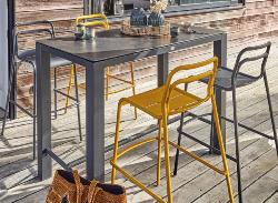 table haute CERAMIQUE STONEO 140x74x105 cm chassis alu graphite 