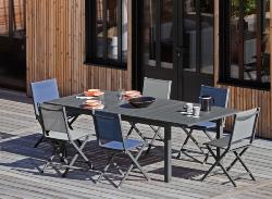 Table GENES 240, Châssis Alu epoxy lattes, Allonges papillon, coloris GRAPHITE