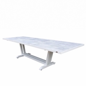 AMAKA - Table 200/300X105cm - pied blanc - plateau HPL aspect béton ciré - LES JARDINS