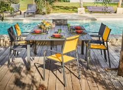 Table GENES Carrée 140x140/200x75 cm Graphite. Plateau alu époxy à Lattes. Ouverture synchronisée, A